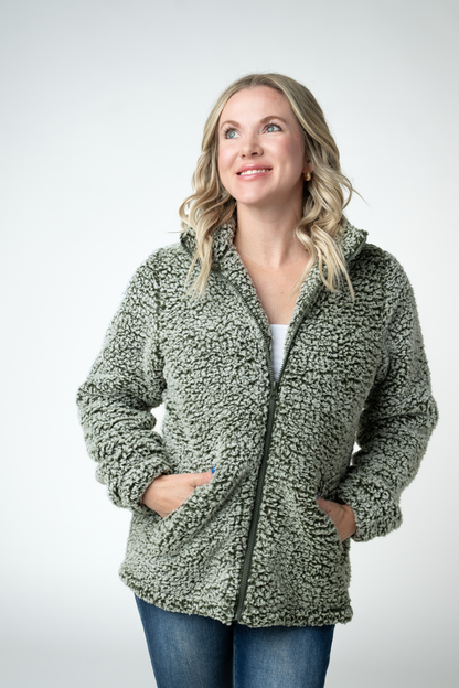 ITwo Tone Fullzip Sherpa - Olive and White