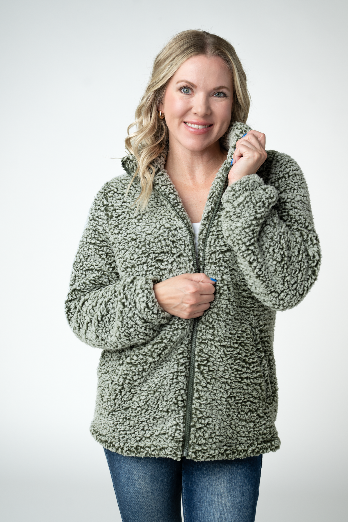 ITwo Tone Fullzip Sherpa - Olive and White