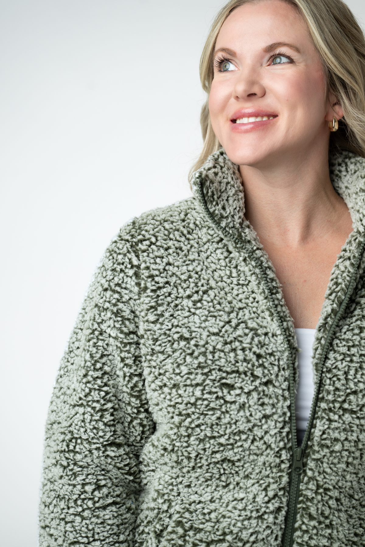 ITwo Tone Fullzip Sherpa - Olive and White