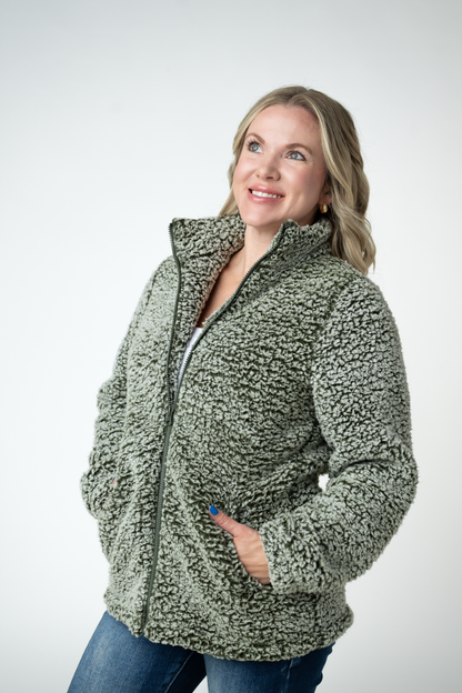 ITwo Tone Fullzip Sherpa - Olive and White