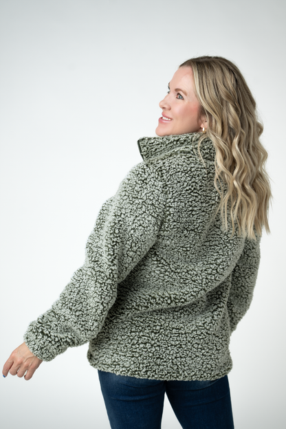 ITwo Tone Fullzip Sherpa - Olive and White
