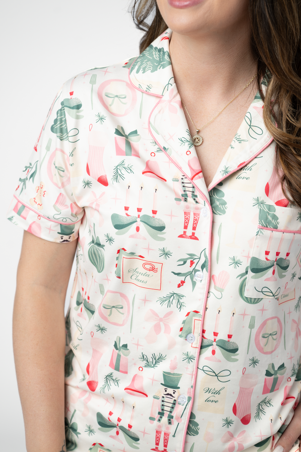 Brooke Top and Shorts Pajama Set - Pink Pine Noel