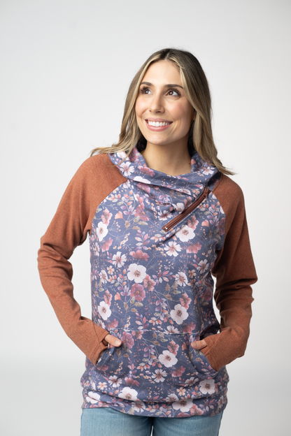 Classic Zoey ZipCCowl Sweatshirt - Blushwood Floral and Terra Cotta