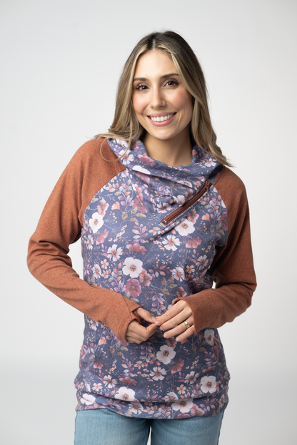 Classic Zoey ZipCCowl Sweatshirt - Blushwood Floral and Terra Cotta