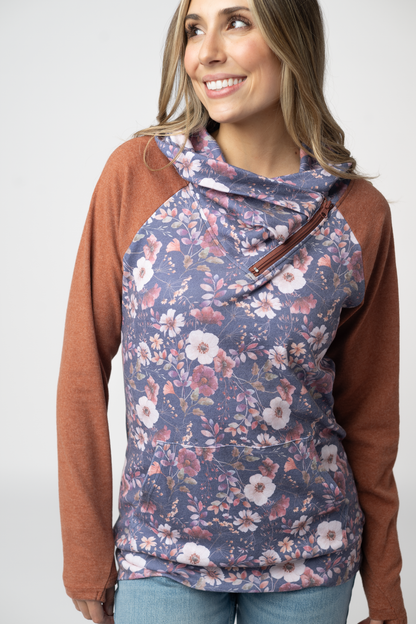 Classic Zoey ZipCCowl Sweatshirt - Blushwood Floral and Terra Cotta