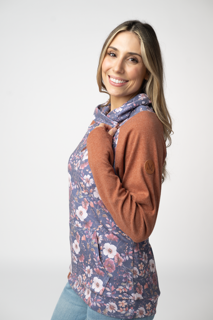 Classic Zoey ZipCCowl Sweatshirt - Blushwood Floral and Terra Cotta