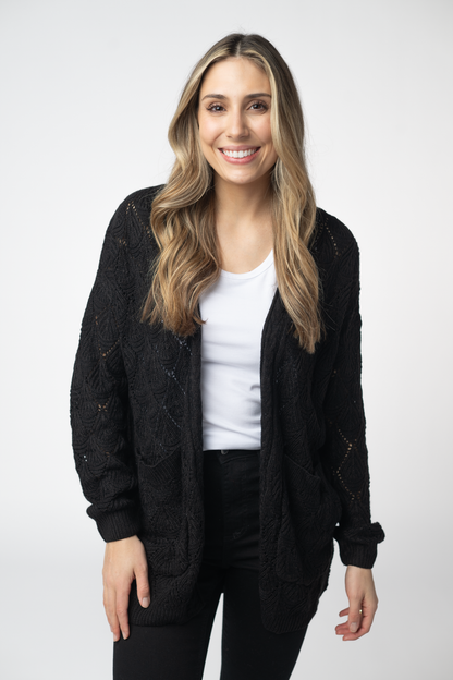 Open Knit Cardigan - Black