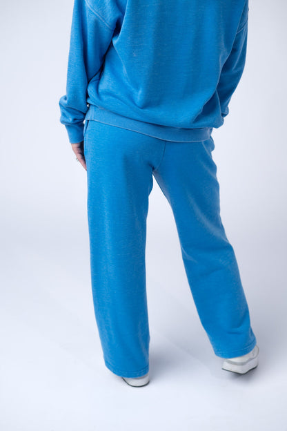 Wide Leg Vintage Wash Bottoms - Winter Blue