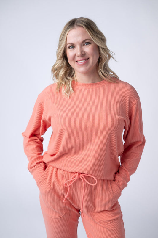Corrine Ribbed Pullover Top - Coral