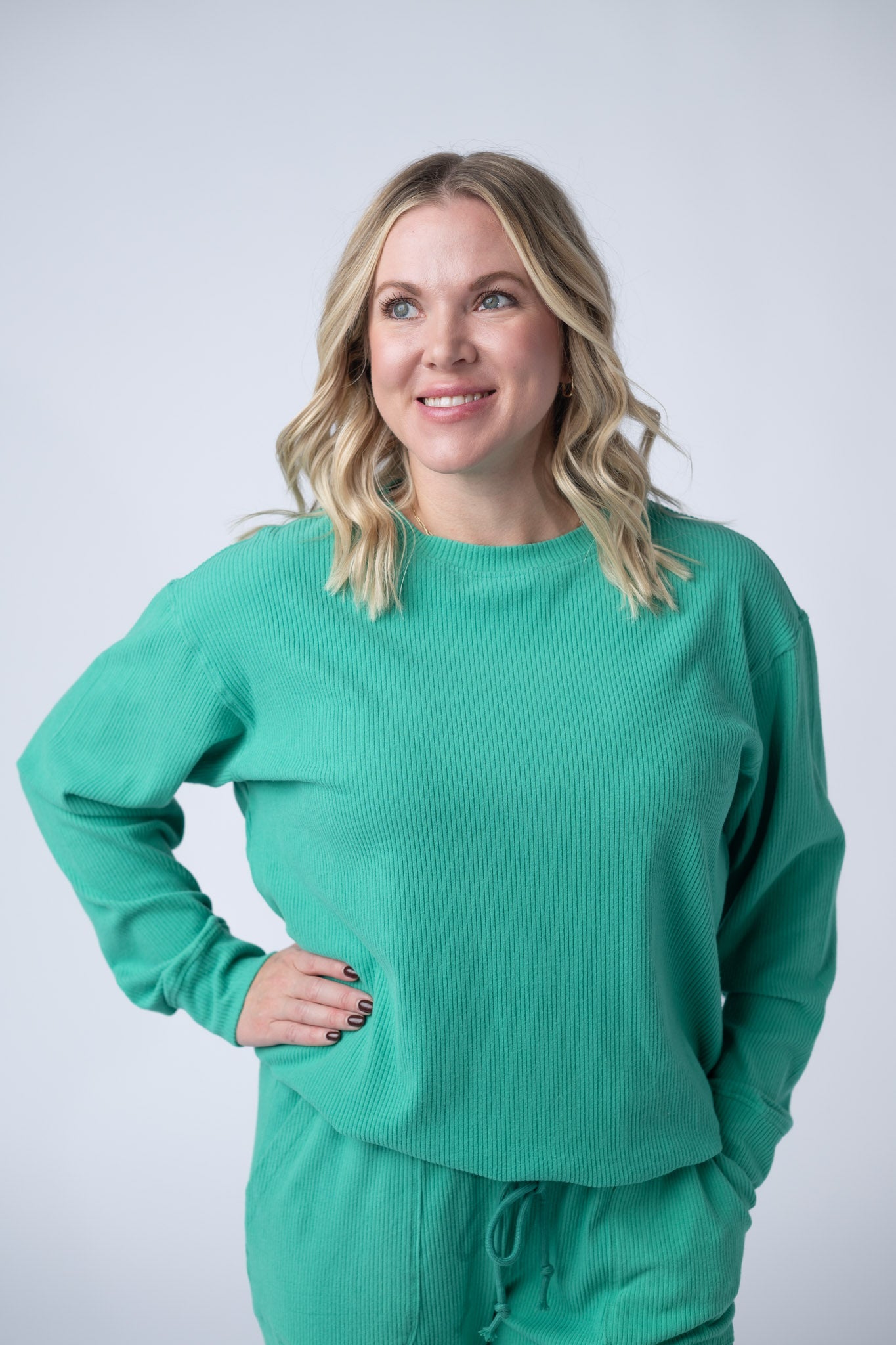 Corrine Ribbed Pullover Top - Emerald