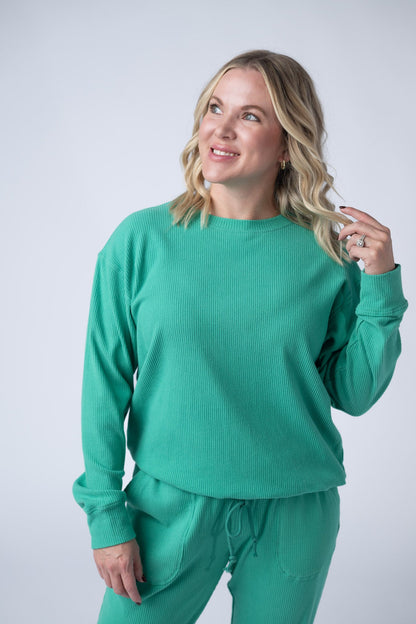 Corrine Ribbed Pullover Top - Emerald