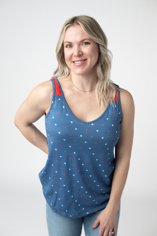 Poppy Tank - Blue Freedom Stars