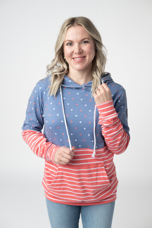 Hailey Pullover Hoodie - Faded Navy Freedom Stars and Stripes