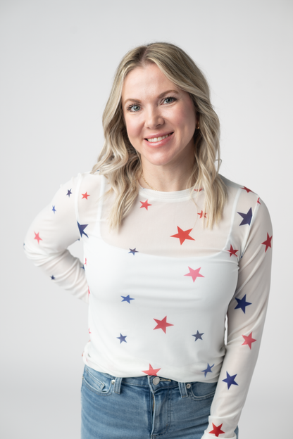 Mesh Long Sleeve Top - Stars