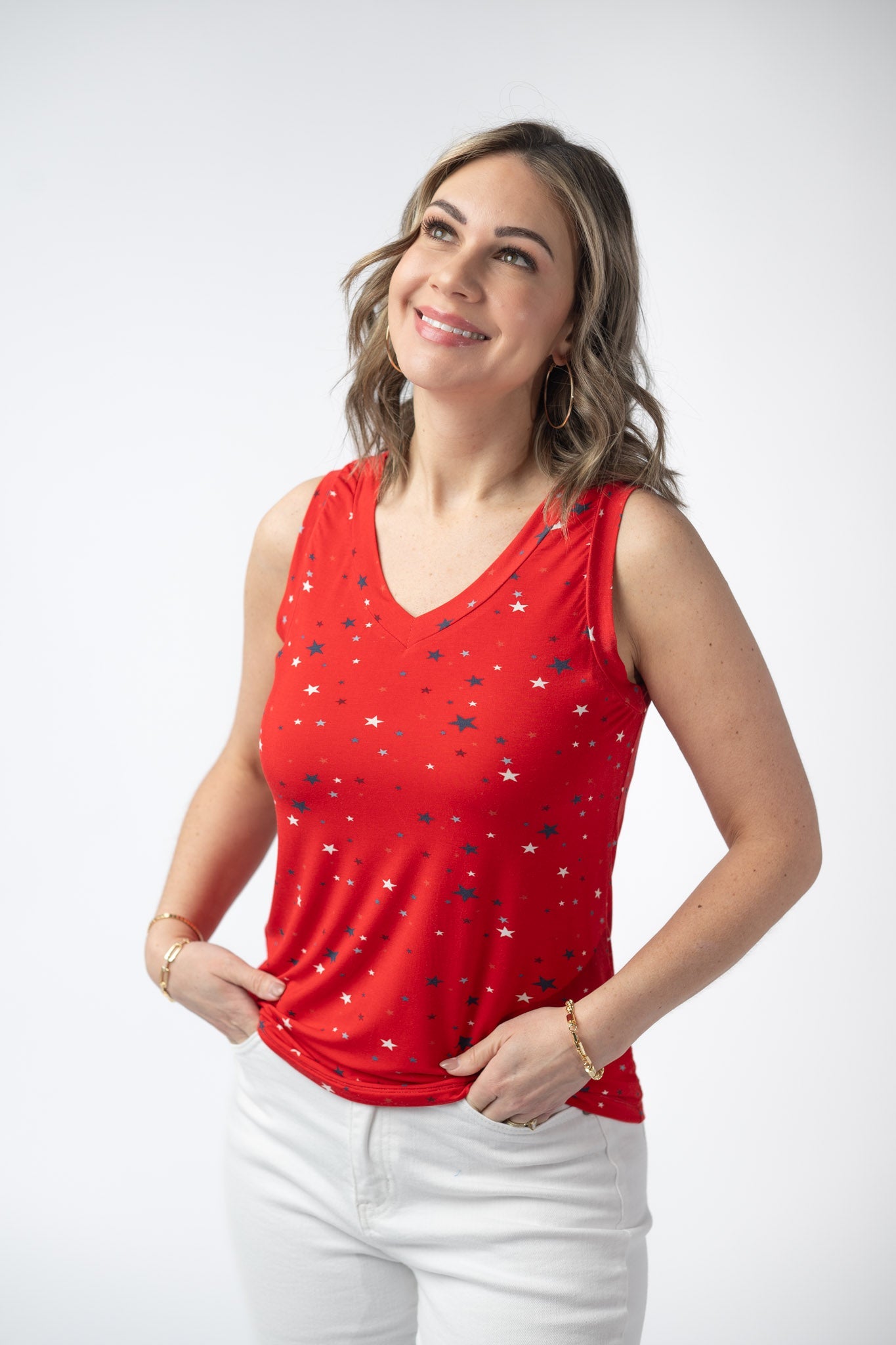 Noelle Tank - Red Liberty Stars
