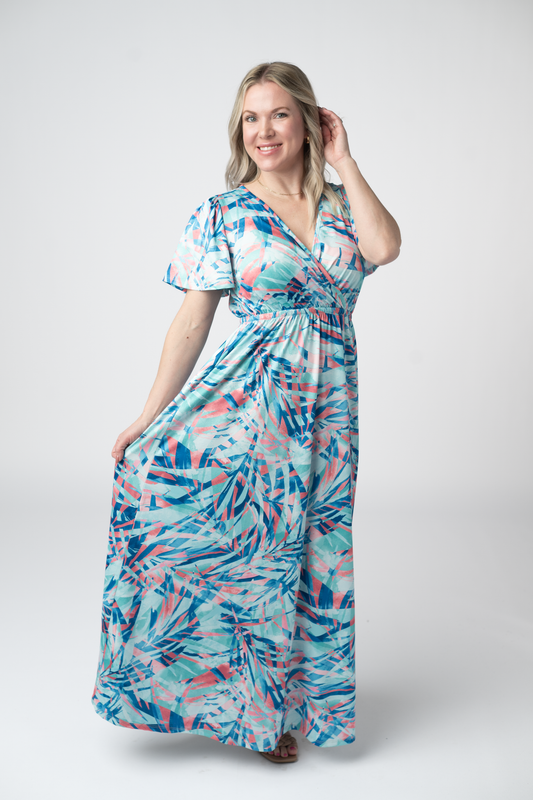 Millie Maxi Dress - Abstract Aqua Breeze