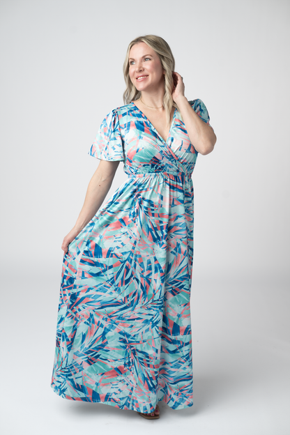 Millie Maxi Dress - Abstract Aqua Breeze