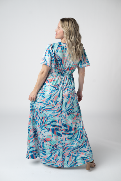 Millie Maxi Dress - Abstract Aqua Breeze