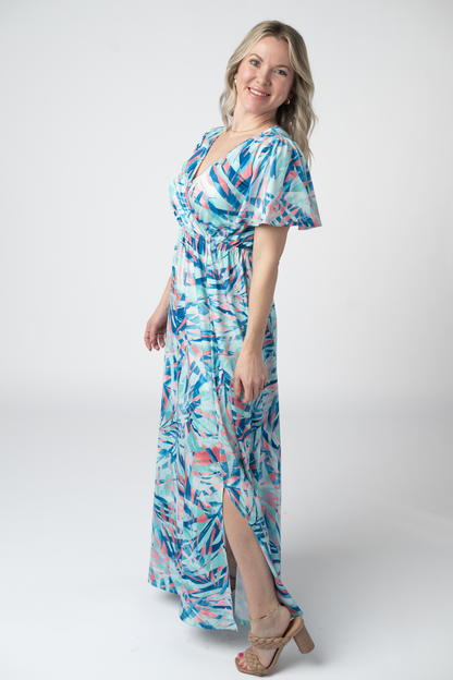 Millie Maxi Dress - Abstract Aqua Breeze