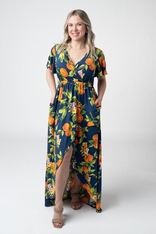 Harley High-Low Dress - Navy Citrus