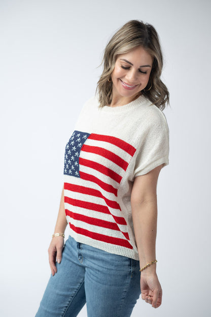 American Flag Open Knit Top