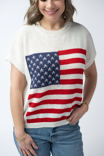 American Flag Open Knit Top