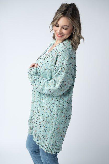 Carly Confetti Dot Cardigan - Aqua Blue