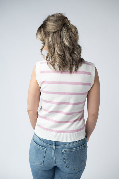 Lucy Striped Button Tank - Pink