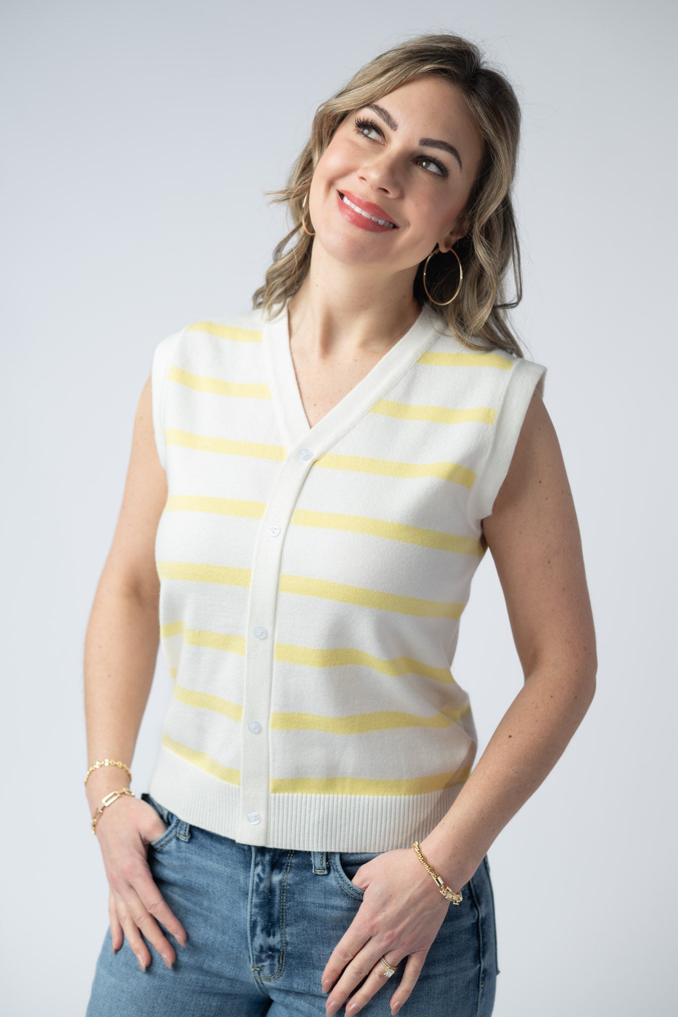 Lucy Striped Button Tank - Yellow