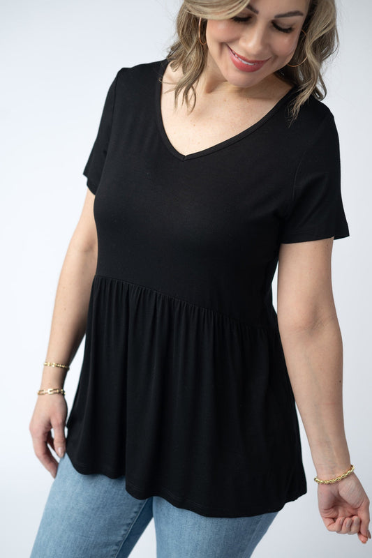 Sarah Ruffle Short Sleeve - Black