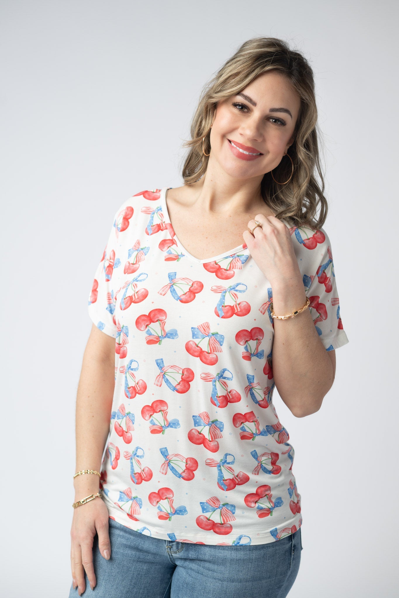 Chloe Cozy Top - Patriotic Cherries