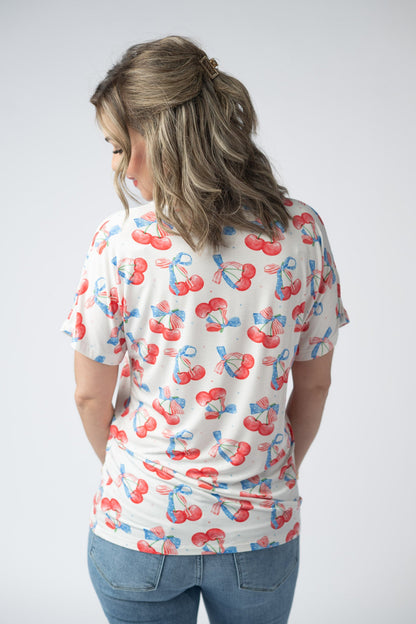 Chloe Cozy Top - Patriotic Cherries