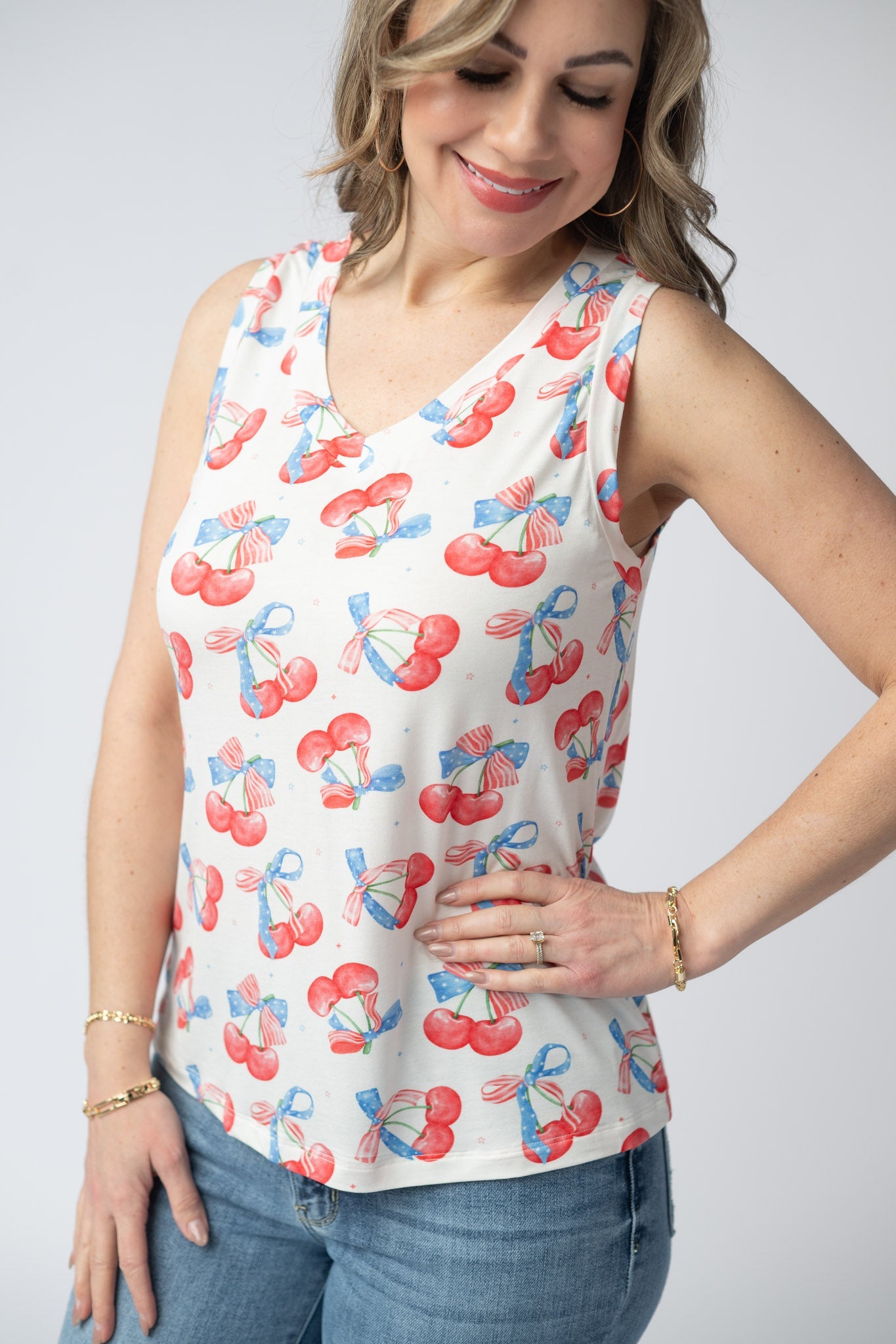 Noelle Tank - Patriotic Cherries