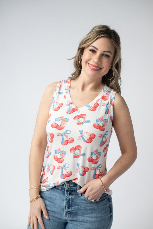 Noelle Tank - Patriotic Cherries