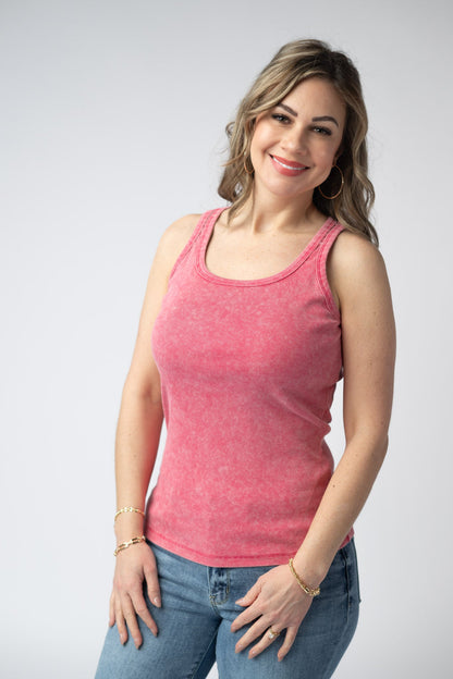 Audrey Vintage Wash Tank - Red