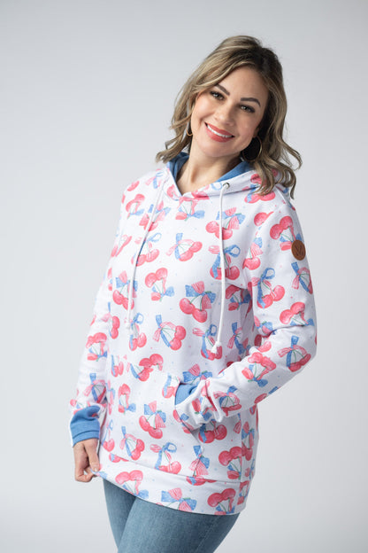 Hailey Pullover Hoodie - Patriotic Cherries