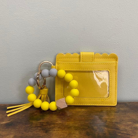 Silicone Bracelet Keychain with Scalloped Card Holder - Yellow Mustard