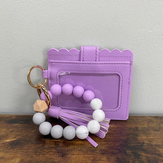 Silicone Bracelet Keychain with Scalloped Card Holder - Lavender Purple
