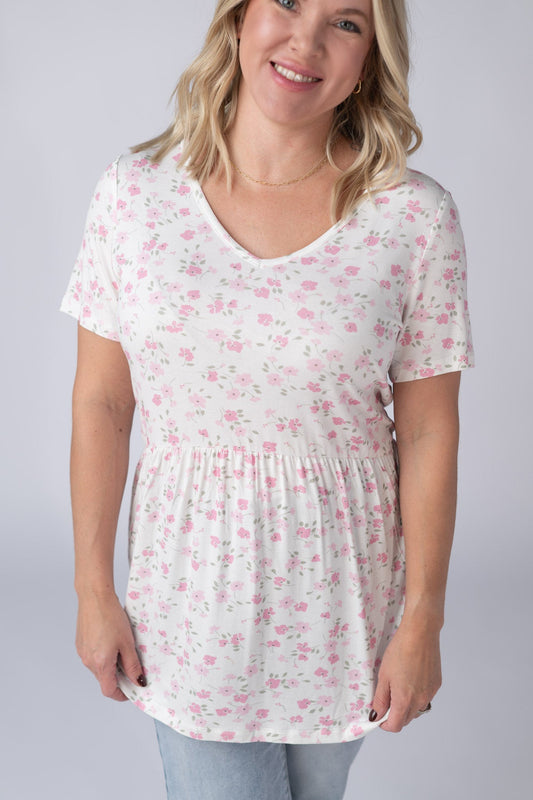 Sarah Ruffle Short Sleeve - Pretty in Pink Floral