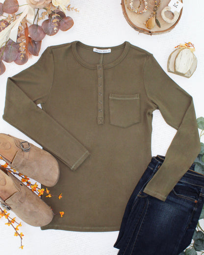 Georgia Long Sleeve Top - Olive