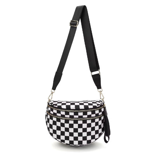 Roni - Checkered - Nylon Crossbody - Black & White