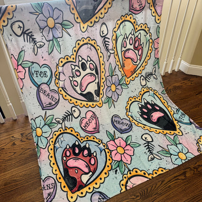 Blanket - Cat Heart Tattoo Meow on Pastel