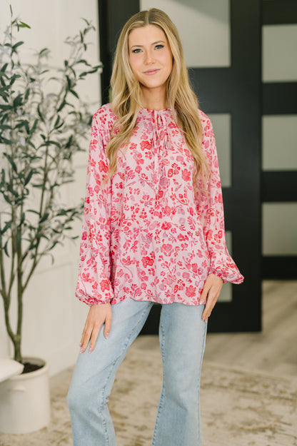 Garden Kiss V-Neck Puff Sleeve Blouse