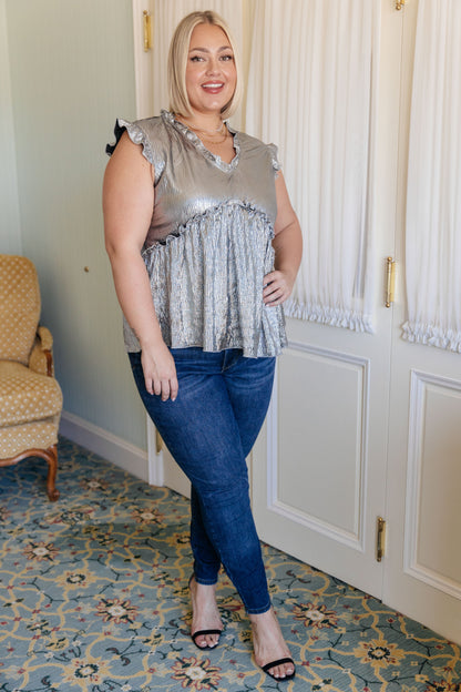 Shine On Metallic Peplum Top