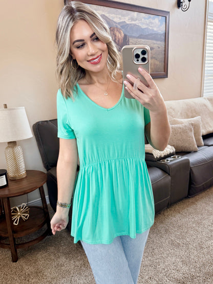 Sarah Ruffle Short Sleeve - Turquoise