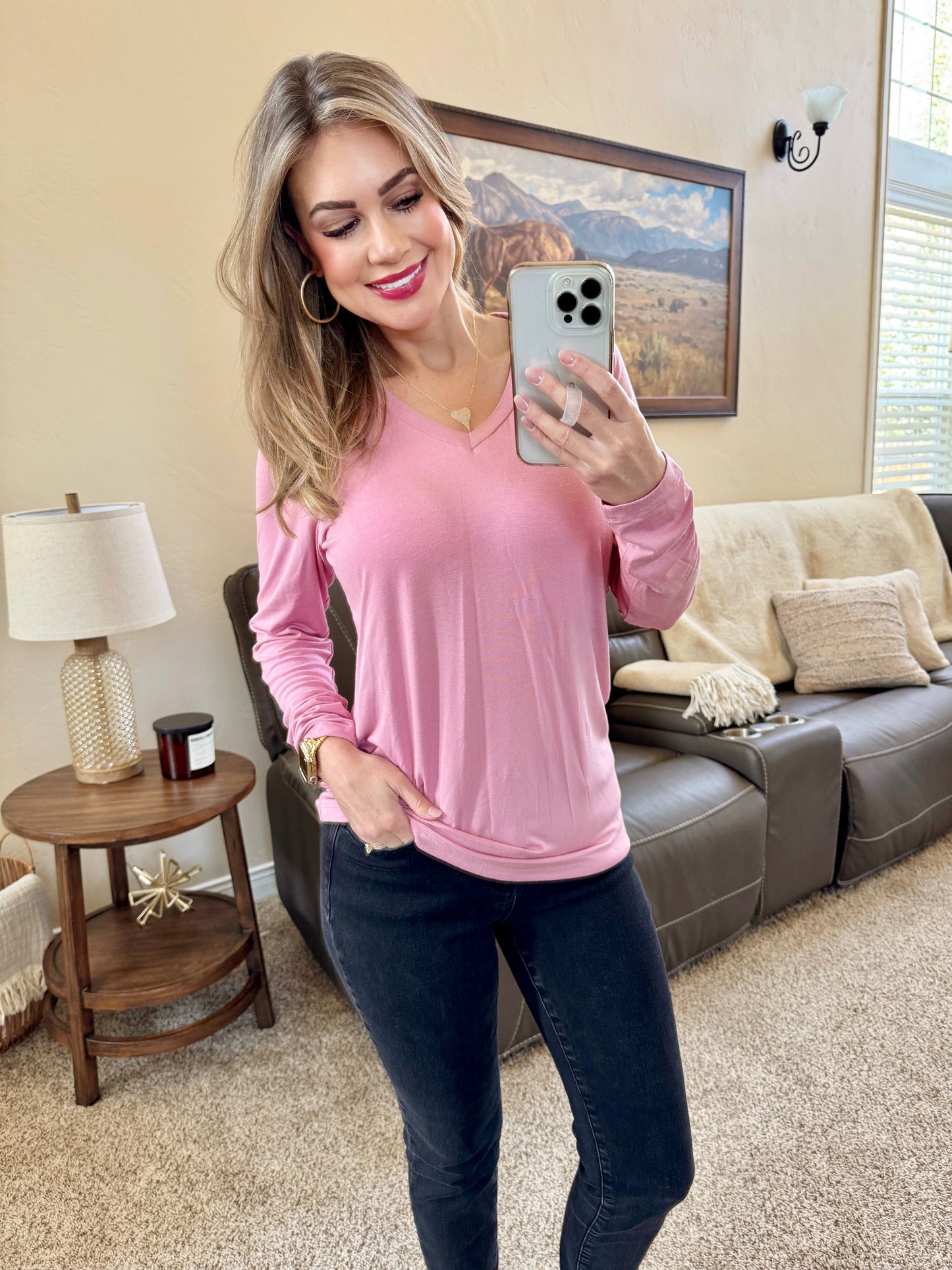 Larissa Long Sleeve Top - Rose