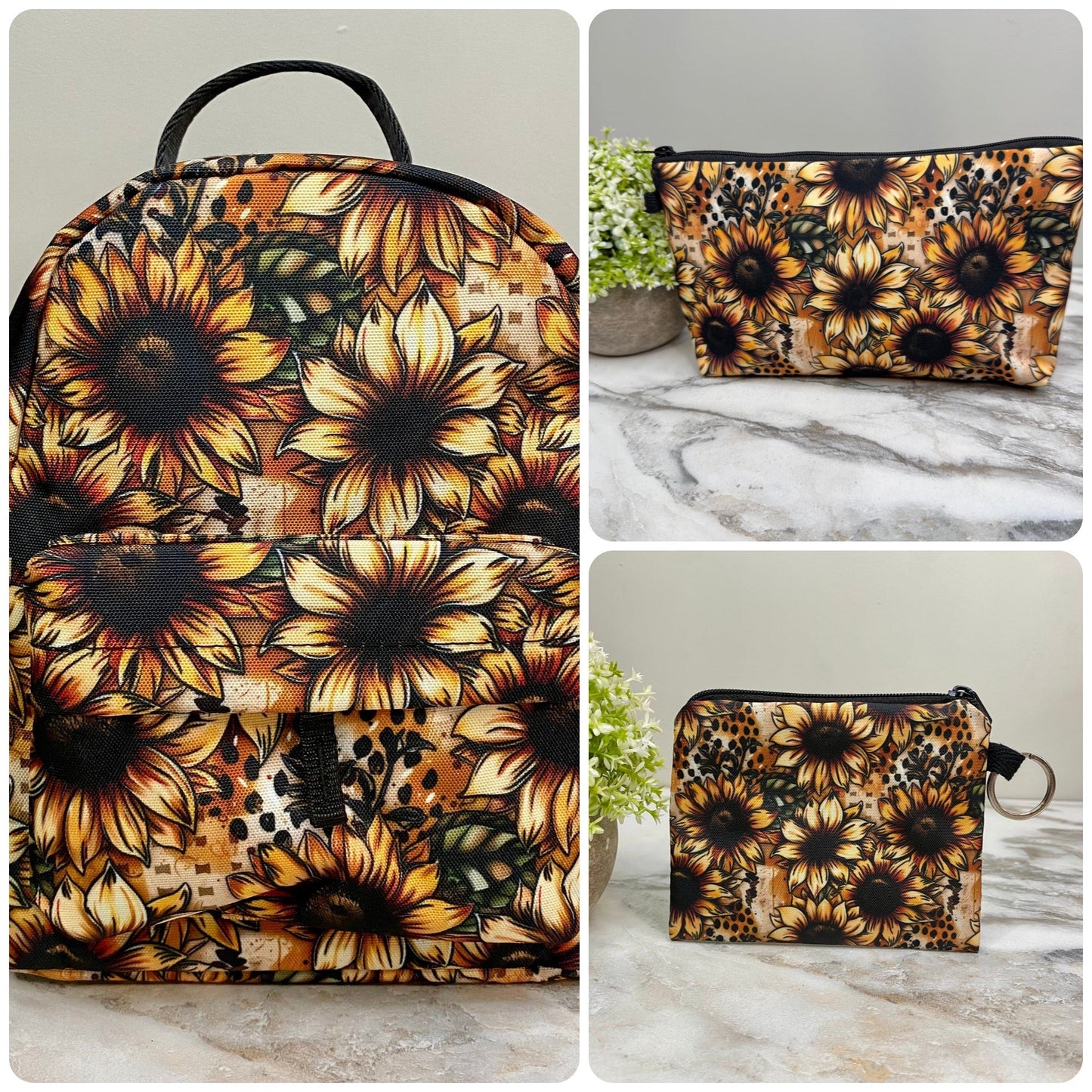 Mini Backpack, Pouch, & Mini Pouch Bundled Set - Sunflower Dots