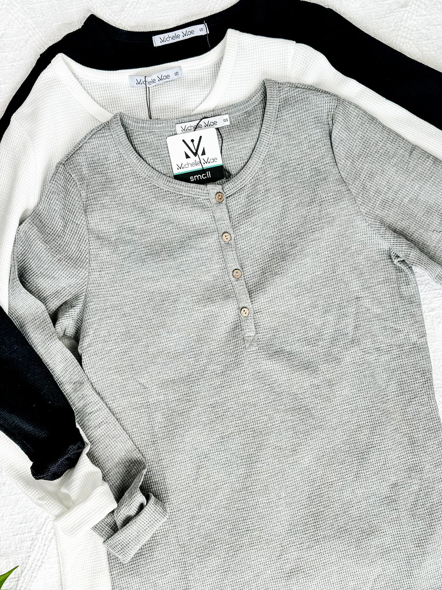 Harper Long Sleeve Henley - White