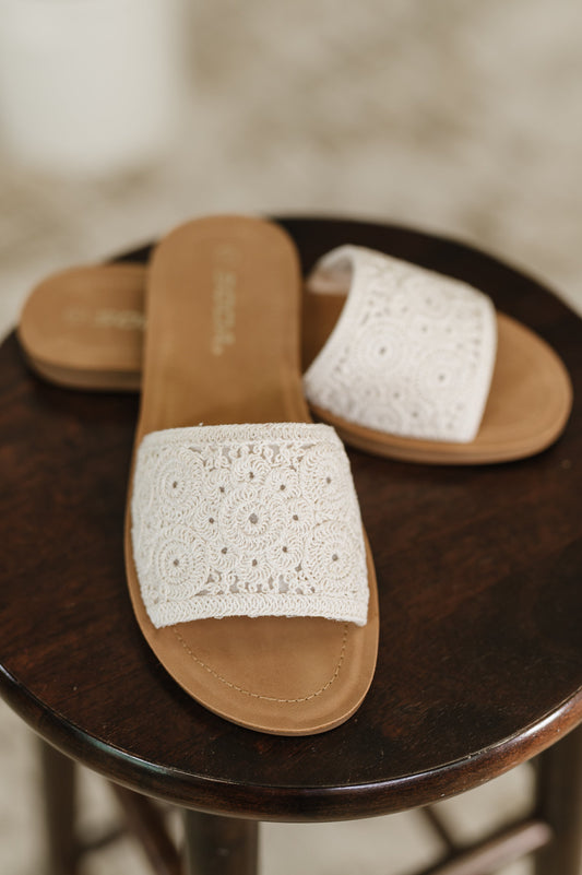 Imelda Off White Crocheted Slip On Sandal