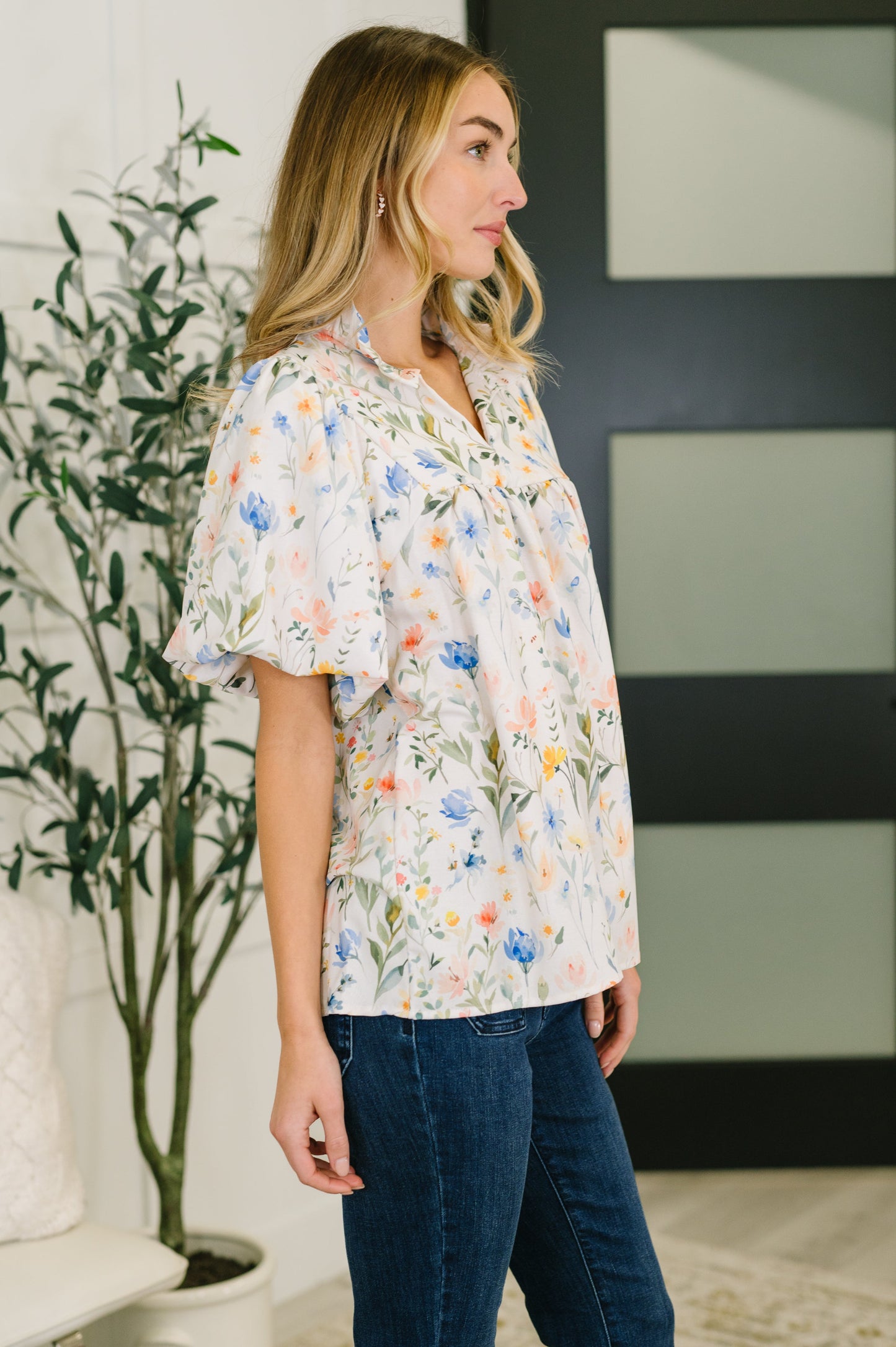 In All This Time Notch Neck Floral Blouse